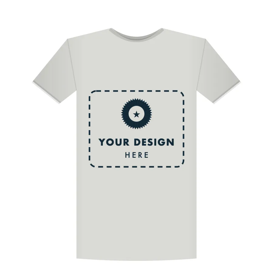 Gray T-shirt with a dashed outline reading Your design here